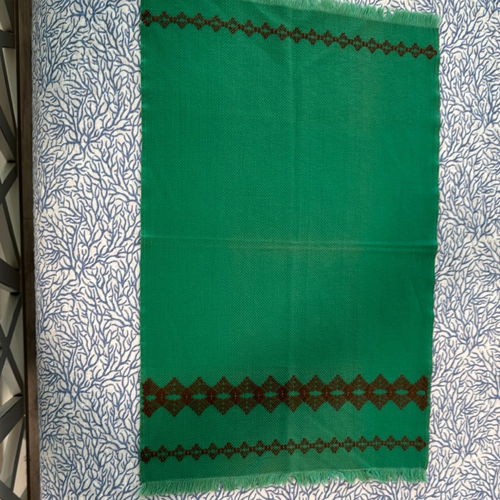 Vintage 1950’s Green towel with Brown cross stitch Pattern